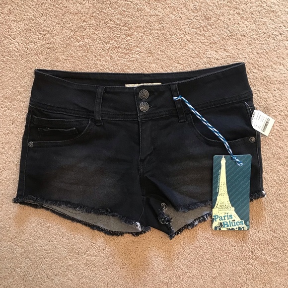 Paris Blues Pants - Paris Blues Black Denim Shorts NEW Size 7 Raw Frayed Hem Low Rise Shorty Shorts